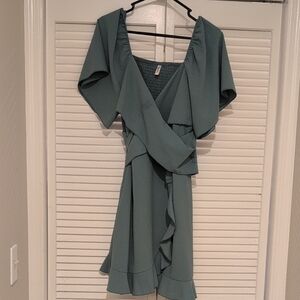 Elegant Teal Wrap Dress